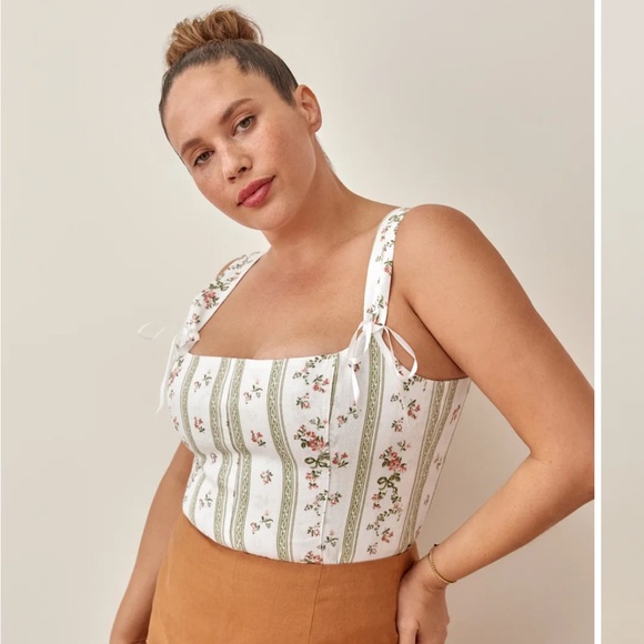 Reformation Minton Linen White and Pink Floral Blouse - Picture 2 of 7